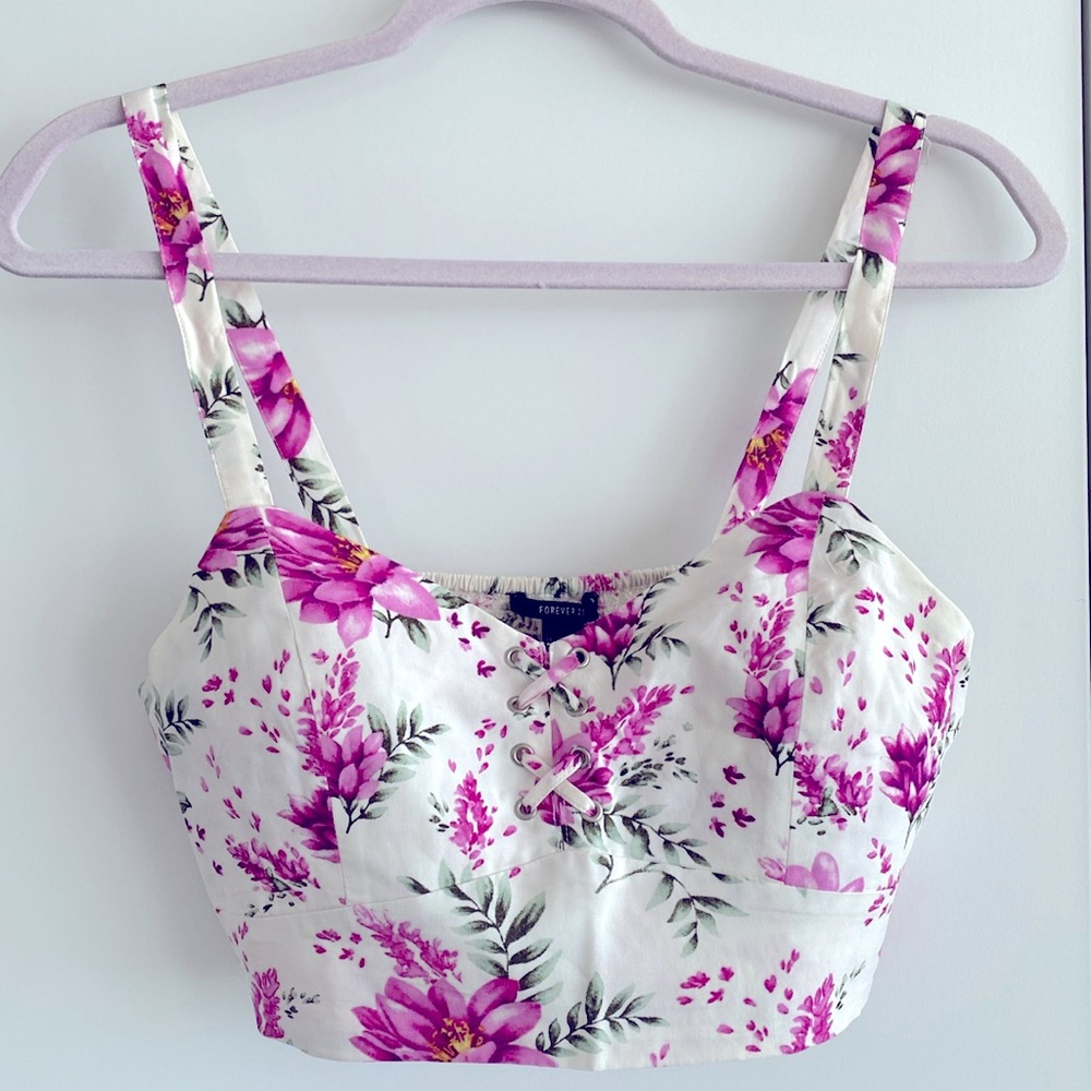 Forever 21 Cropped Floral Top, 100% Rayon, Size M